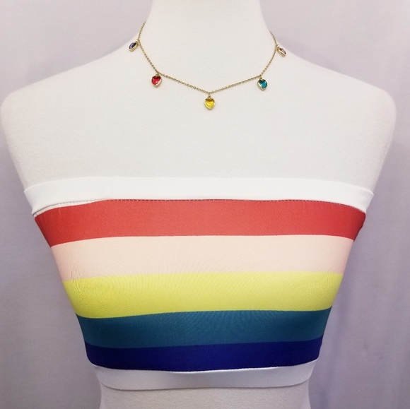 High Rise Wide Leg Pants & Bandeau Rainbow Top - Picture 4 of 7